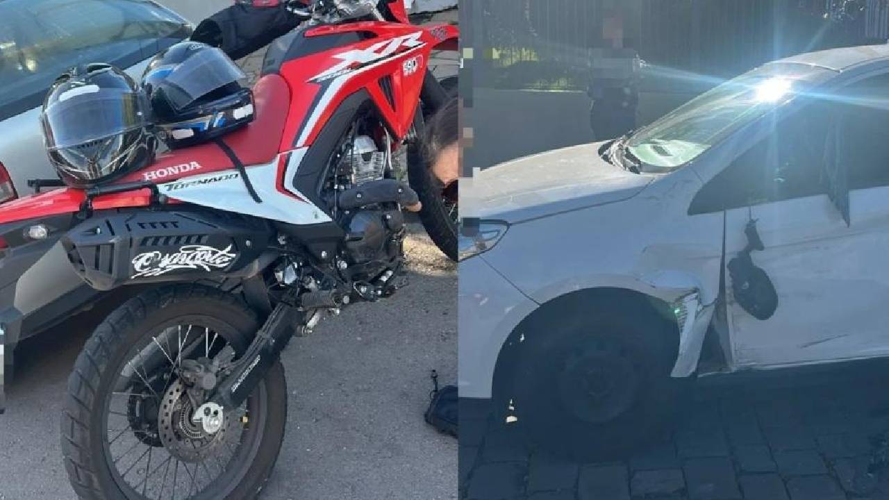Adolescente fica ferido após acidente entre carro e moto em Bento