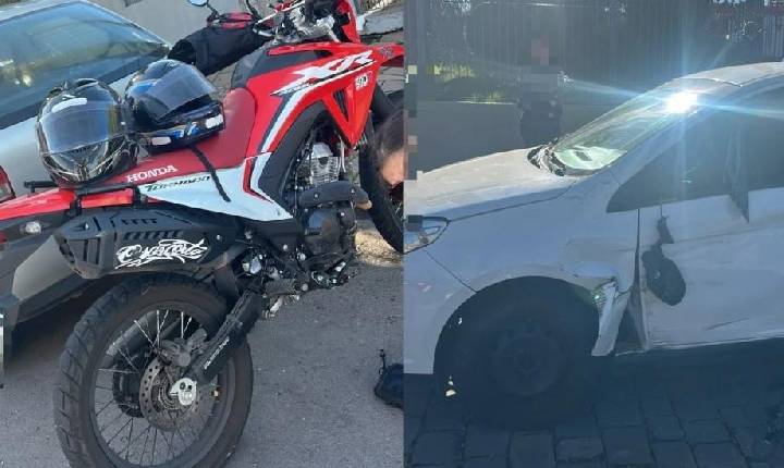 Adolescente fica ferido após acidente entre carro e moto em Bento