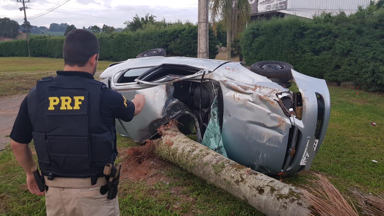 Condutor embriagado colide contra árvore na BR-470, em  Vila Flores