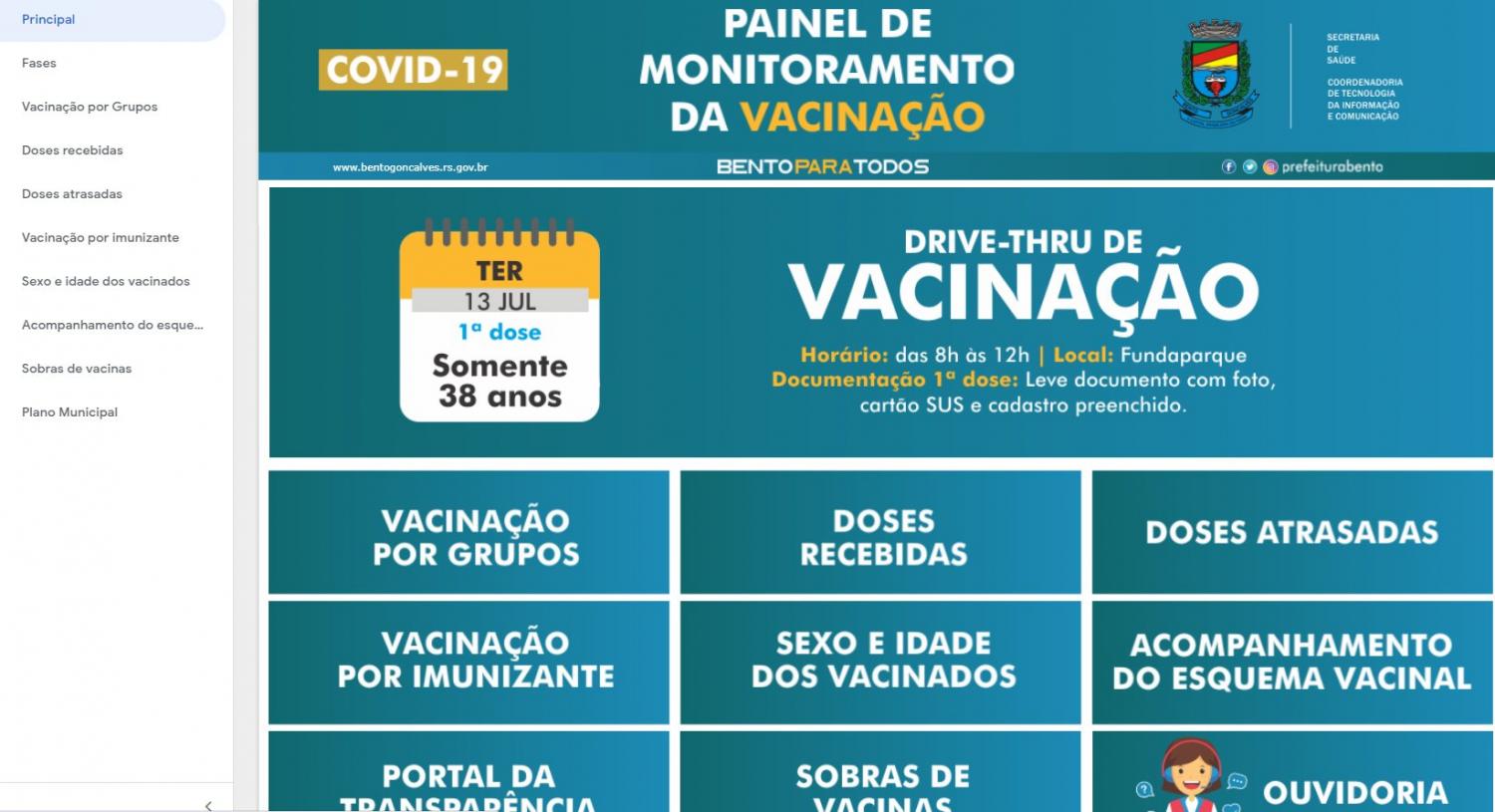 Site da prefeitura de Bento passa a contar com Vacinômetro