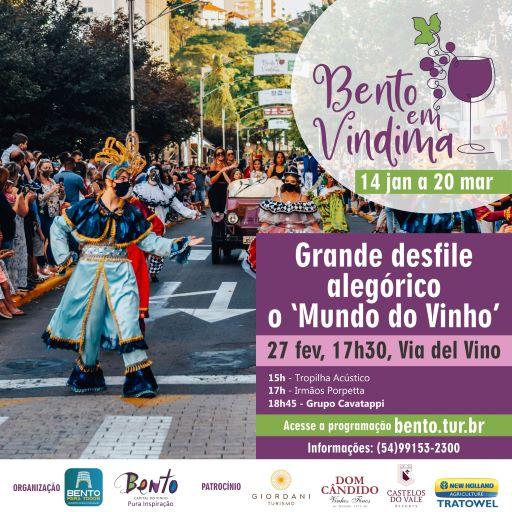 Bento em Vindima: domingo será o penúltimo dia de desfile de carros alegóricos