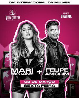 Mari Fernandez e Felipe Amorim no Villa Country com repertório de sucessos no Dia Internacional da Mulher