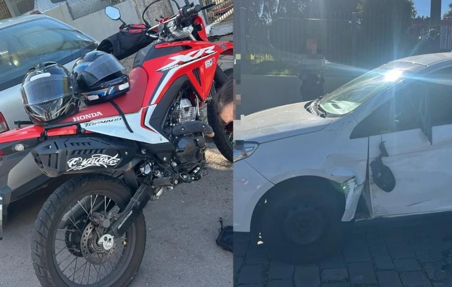 Adolescente fica ferido após acidente entre carro e moto em Bento